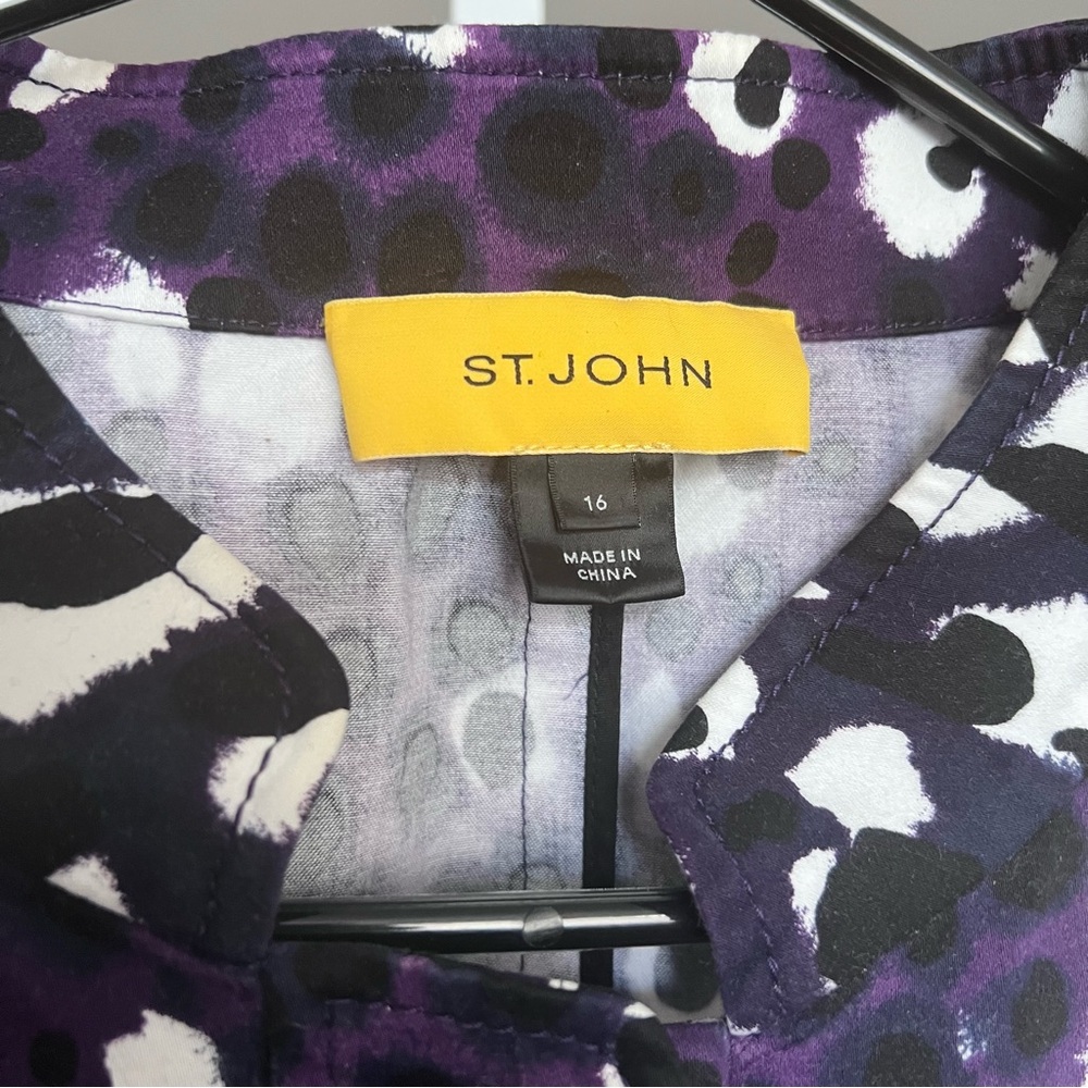 St. John Leopard Print Jacket SZ 16 Purple/White Classic Casual Cotton Button Up - Picture 13 of 15